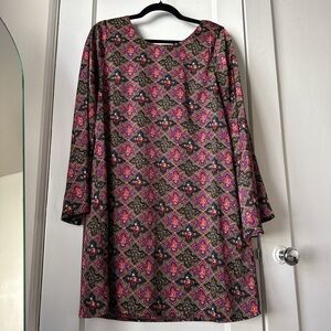 Modcloth Vibrant Pink and Brown Long Sleeve Dress